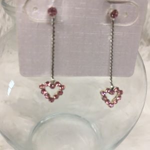 Pink Crystal Heart Dangle Earrings